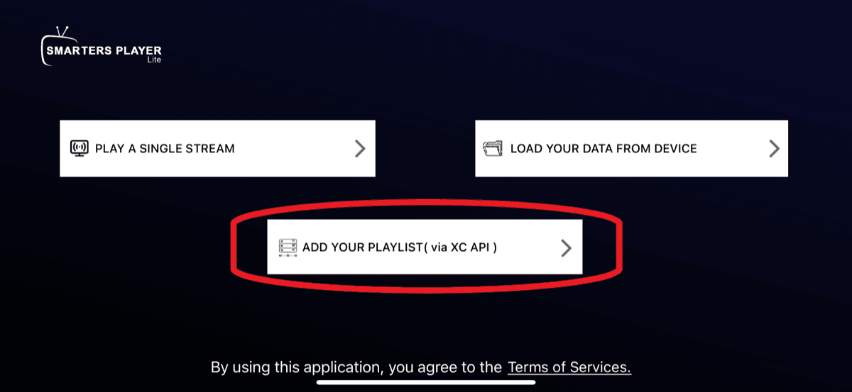 Izbor opcije ADD YOUR PLAYLIST u Smarters Player aplikaciji