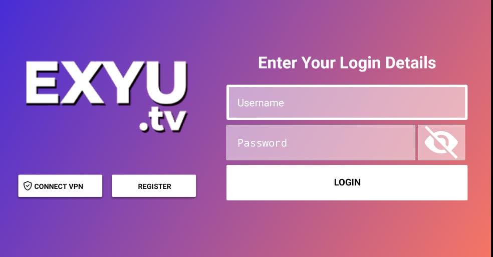 Login ekran EXYU aplikacije na Fire TV Stick